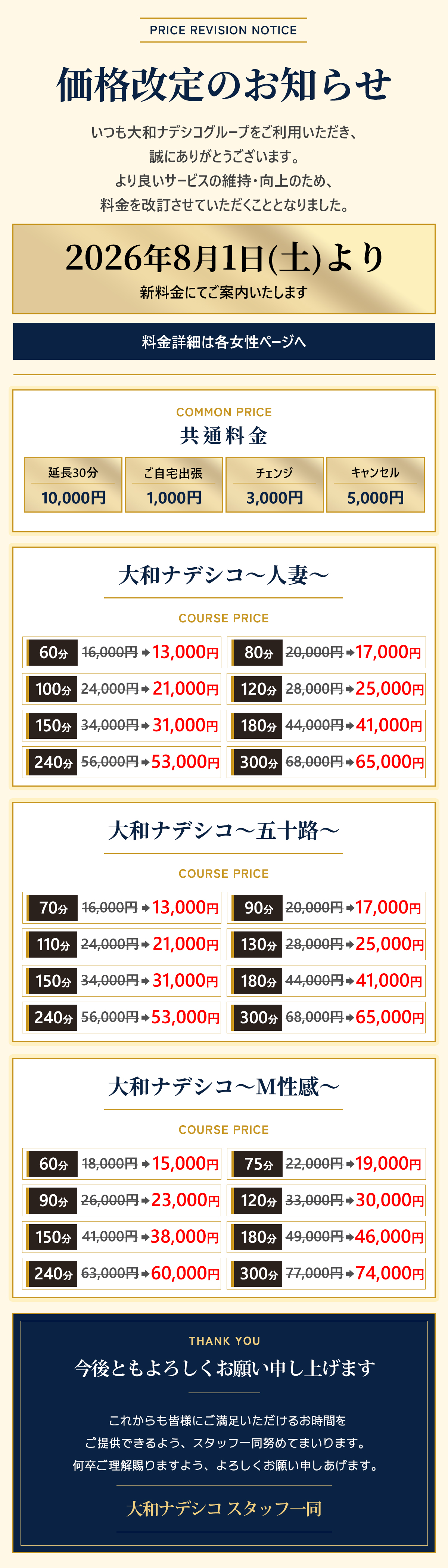 価格改定のお知らせ